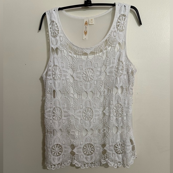 Adiva Tops - Adiva Ivory Crochet Sleeveless Top Cotton/Polyester M